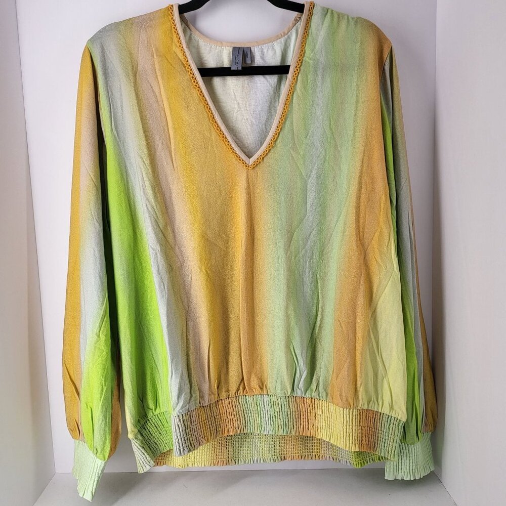 Bl^nk London Pastel V-Neck Blouse With Elastic Cuffs & Hem Size L
